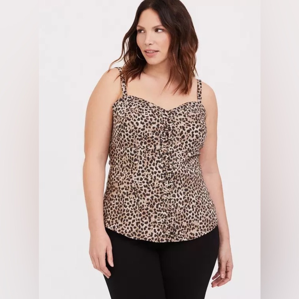 Torrid Bengaline Corset Cami leopard print lace up stretch tank EUC sz 3/3X